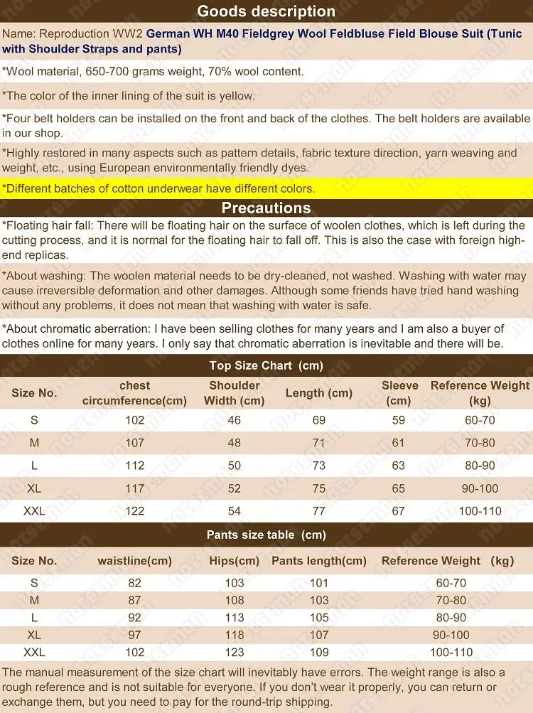 Reproduction German WH M40 Fieldgrey Wool Feldbluse Field Blouse Tunic pants optional tactical shirt,tactical men jackets