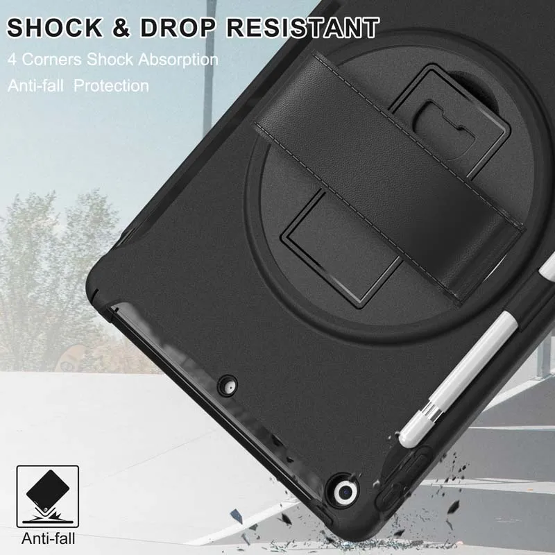 Case for iPad 9 A2602 A2604 A2603 7 8 7th 8th 9th Generation 10.2 inch Rotary Stand Shockproof Cover Pen Holder Hand Strap ipad case tablet case ipad holder ipad keyboard case hand strap