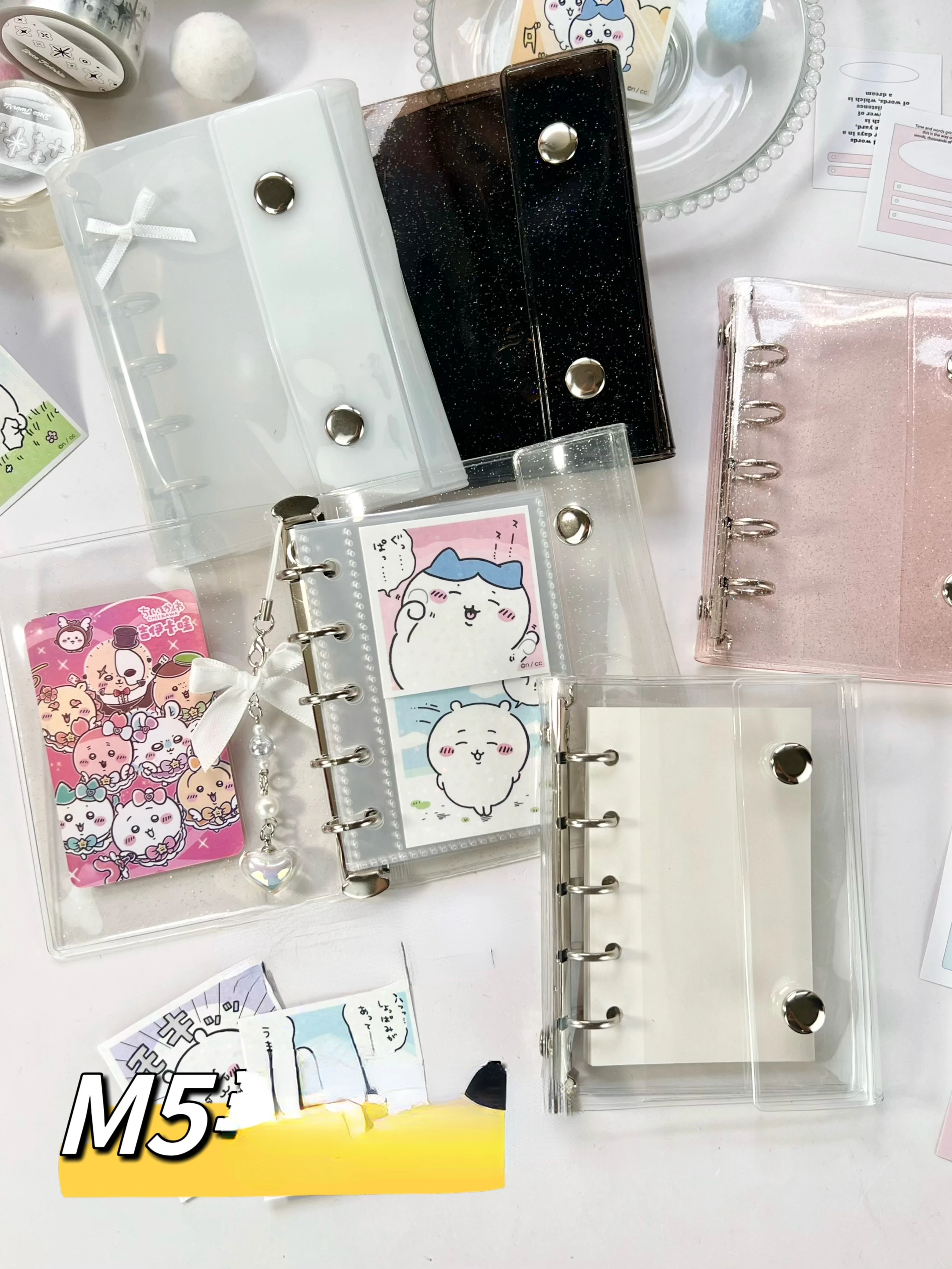 Glitter Pink & Black Transparent Binder Cover for Journals and Sketchbooks