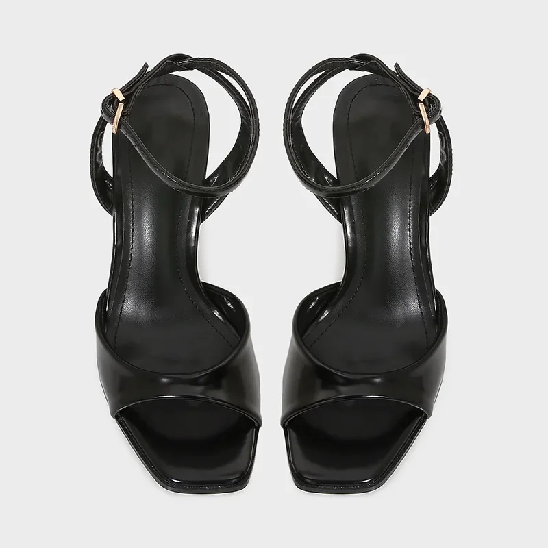 Elegant High Heeled Sandals - Designer Patent Leather Ankle Strap Peep Toe Shoes for Women