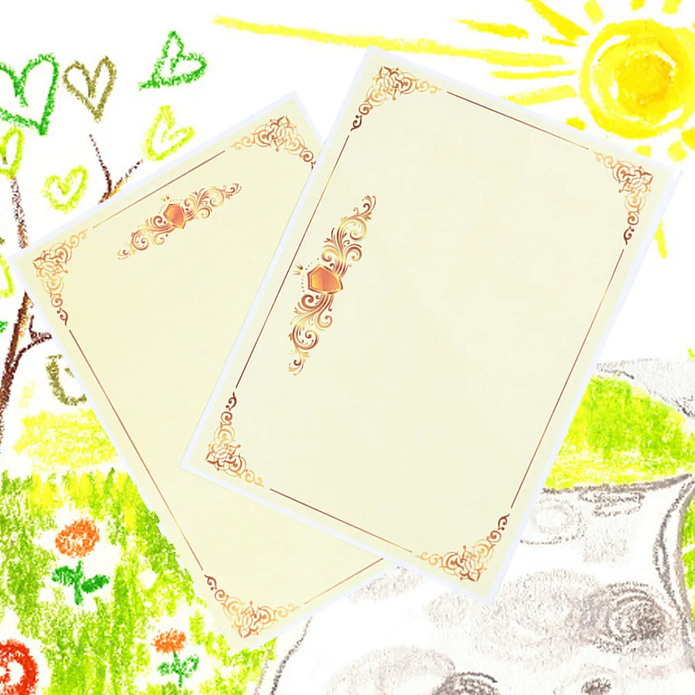 100Pcs 인증서 용지 A4 21x29cm 메탈릭 골드 테두리는 상, 졸업, 직원 인정, 교실에 적합합니다.