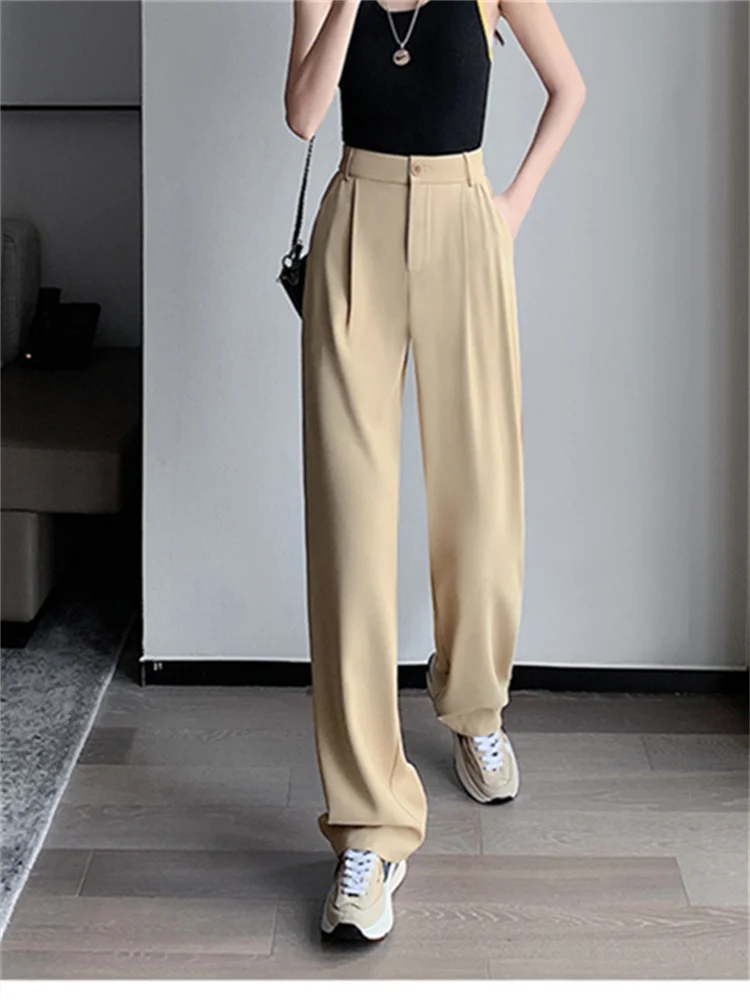 Description Picture 4 of itemSyiwidii High Waisted Suits Pants for Women Spring 2023 Korean Fashion Solid Wide Leg Straight Pants Office Ladies Casual Pants