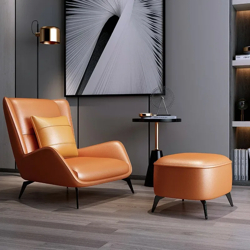 

Style Hotel Single Seater Leather lounge armchairs with Foot Ottoman Living Room sofa chair
