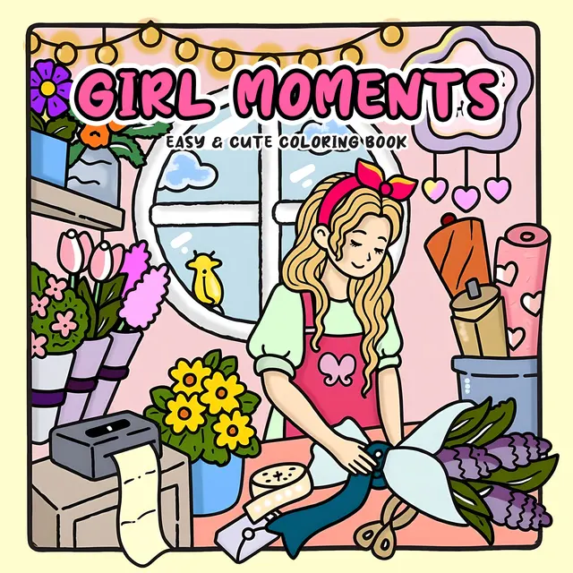 GIRL MOMENTS Livre de coloriage à motifs audacieux pour adultes, livre de dessin mignon, cadeau parfait pour fête et anniversaire 1