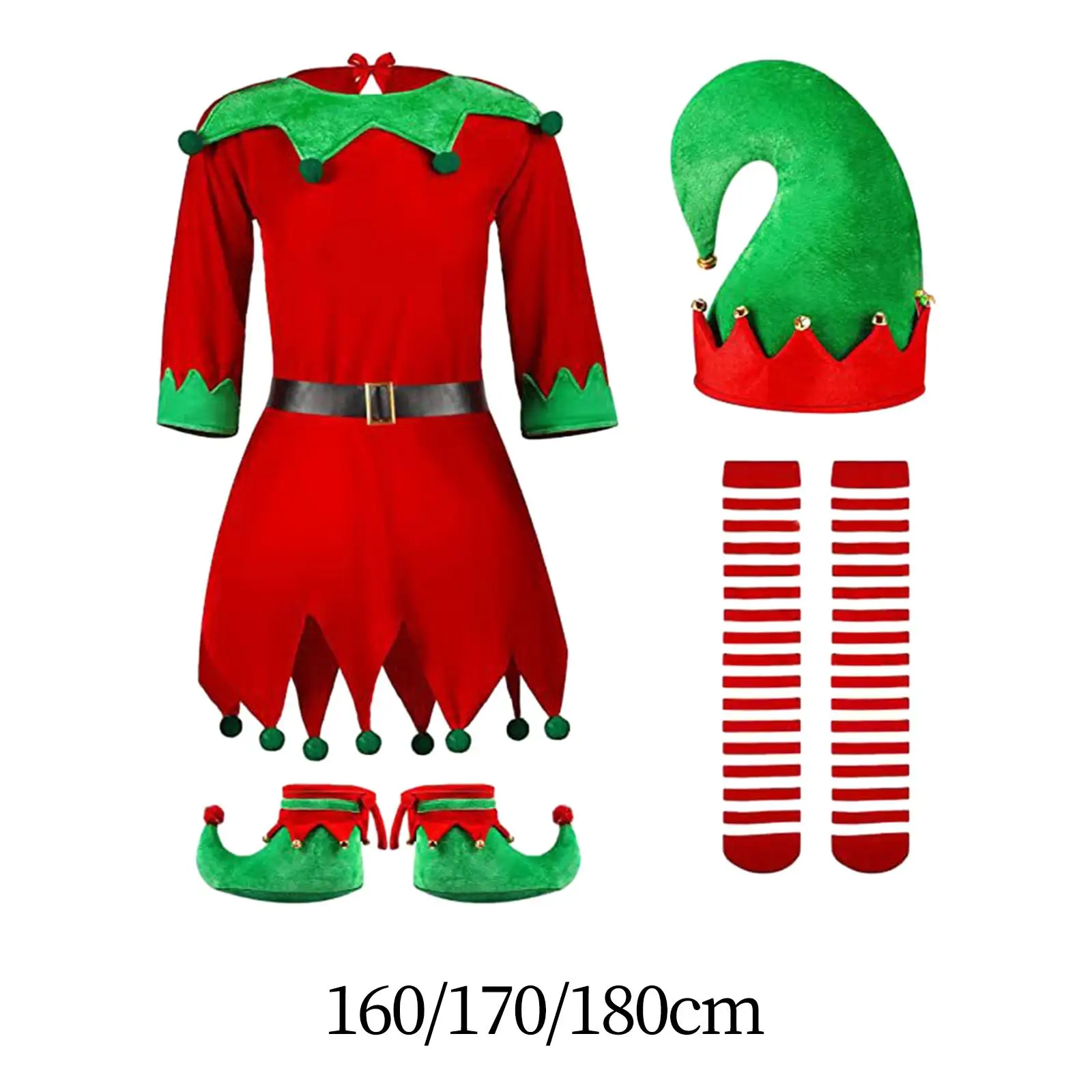 

Elf Christmas Costume with Hat Adults Women Fancy Dress Outfit Clothes Set for Carnival Holiday Birthday Mardi Gras Role Play