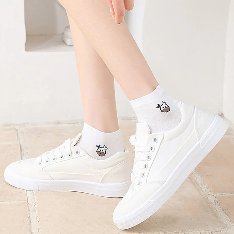 5 paia di calzini bassi con stampa di mucca da donna, estivi, corti, cartoni animati, calzini alla caviglia, carino Asakuchi, traspiranti, per ragazza, piedi, Sokken Set_voghion.com