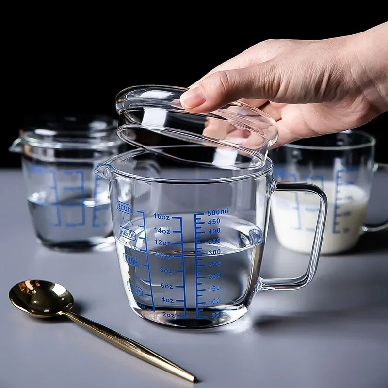 250500mlPyrexMilkMeasuringCupScaleMicrowaveMeasuringCupGlassMilkJugwithLid