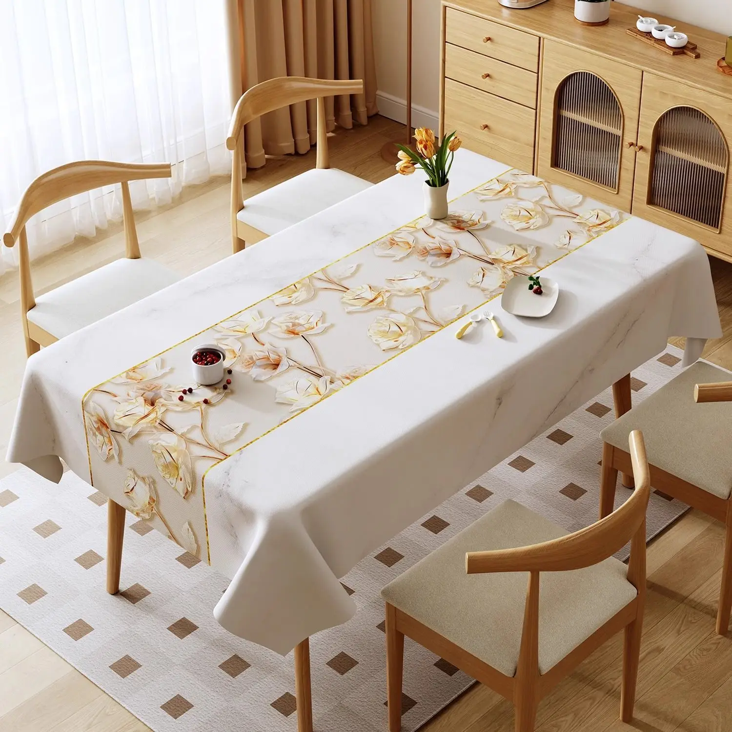 Marble Patterned Printed Tablecloth Waterproof and Oil Resistant PVC Dining Table Mat White Beige New Rectangular Table Cover 5