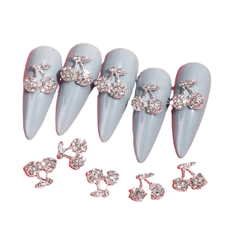 

LEAMX 10 шт. посеребренные вишни стразы роскошные украшения для ногтей кавайные подвески для ногтей сверкающие блестки DIY аксессуары для дизайна ногтей