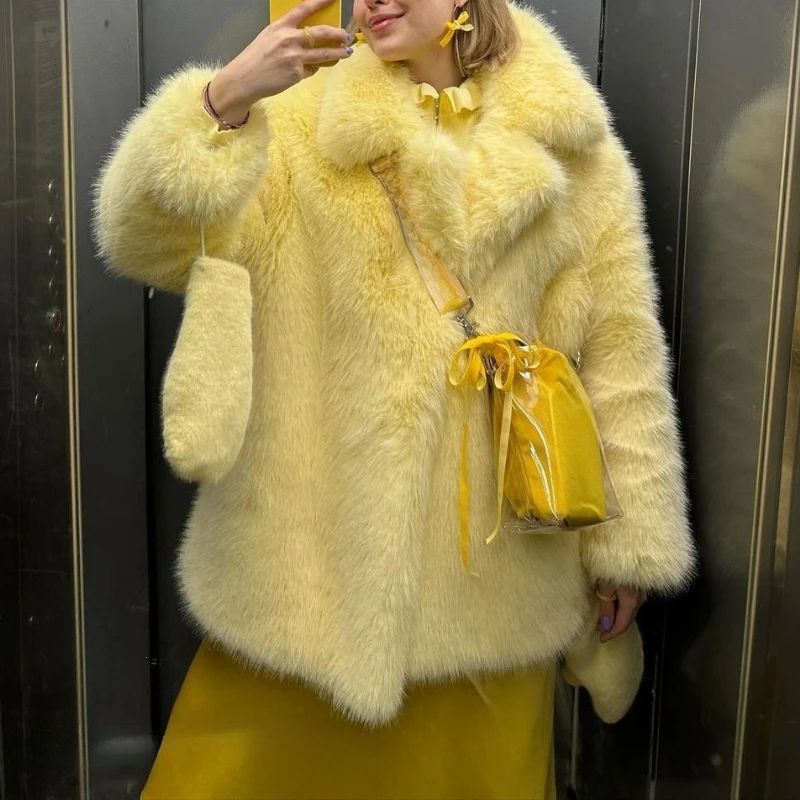 Women Winter 2025 High Quality Luxury Faux Fur Coat Thicken Warm Overcoat Outerwear Hot Girls Solid Long Fox Fur Jacket