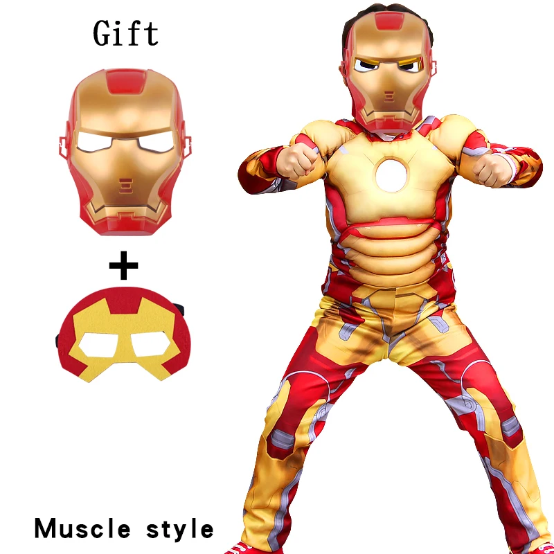 thumbnail image 1 of Disfraz de superhéroe de la película Iron Man para niños, con músculos, con máscara, para actuaciones en el escenario, accesorios de fiesta, tallas S a XL, 1 of 5