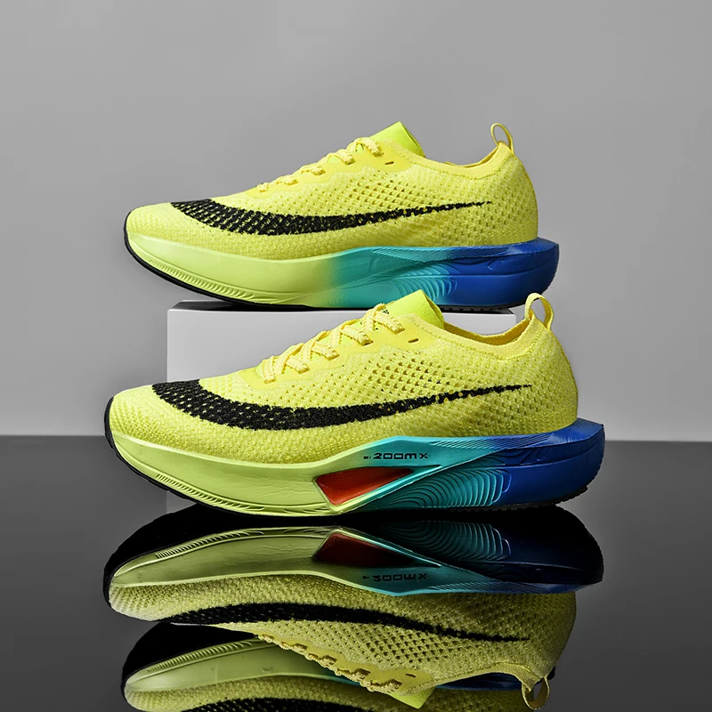 남성용 에어 쿠션 스포츠 러닝화, 마라톤 통기성 경량 운동화, 편안한 미끄럼 방지 탄소 플레이트 스니커즈