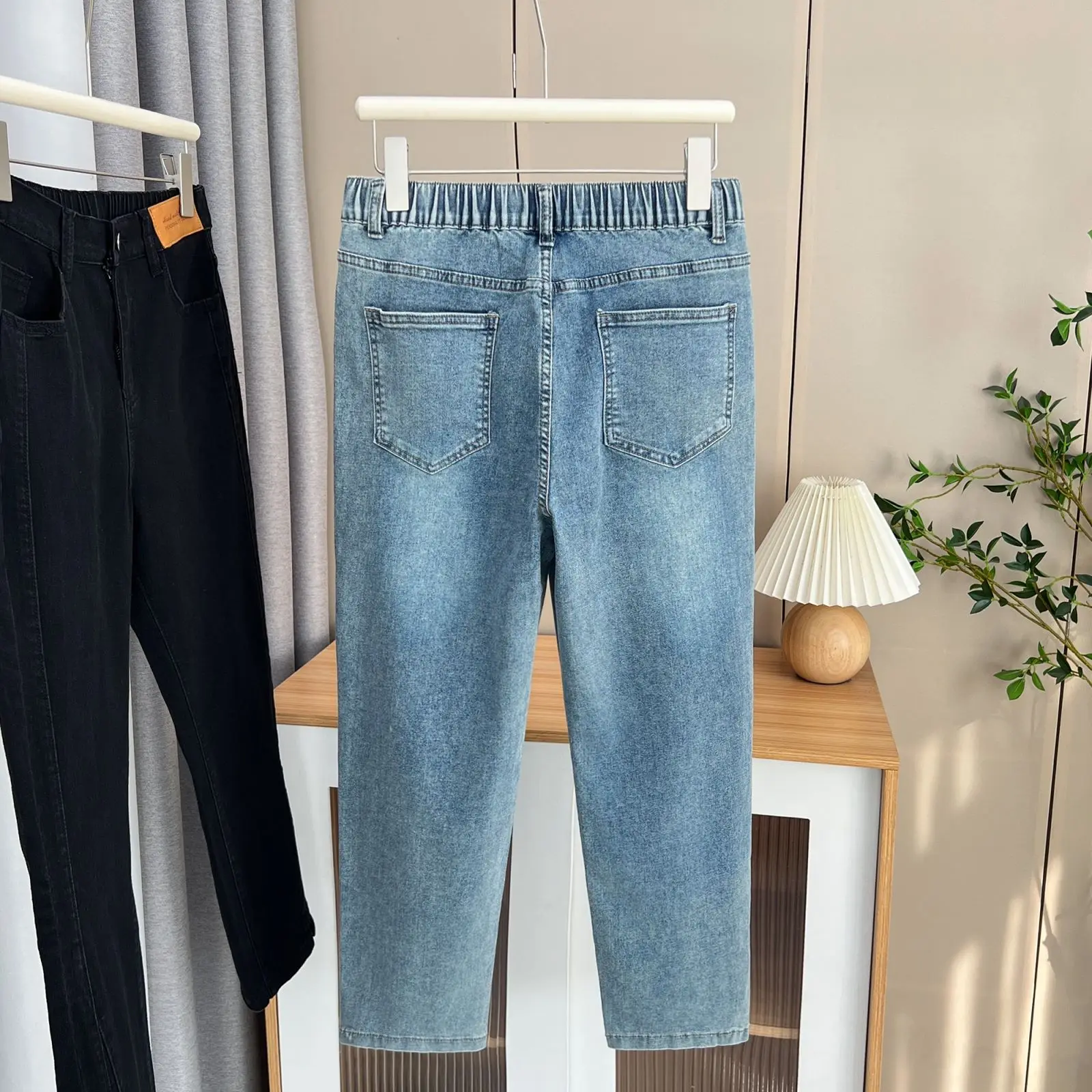 Women's Split Leg Opening Drainpipe Jeans, Casual Ankle Length Denim Pants, Straight Leg, Plus Size, Spring, Autumn, 100kg, 1649