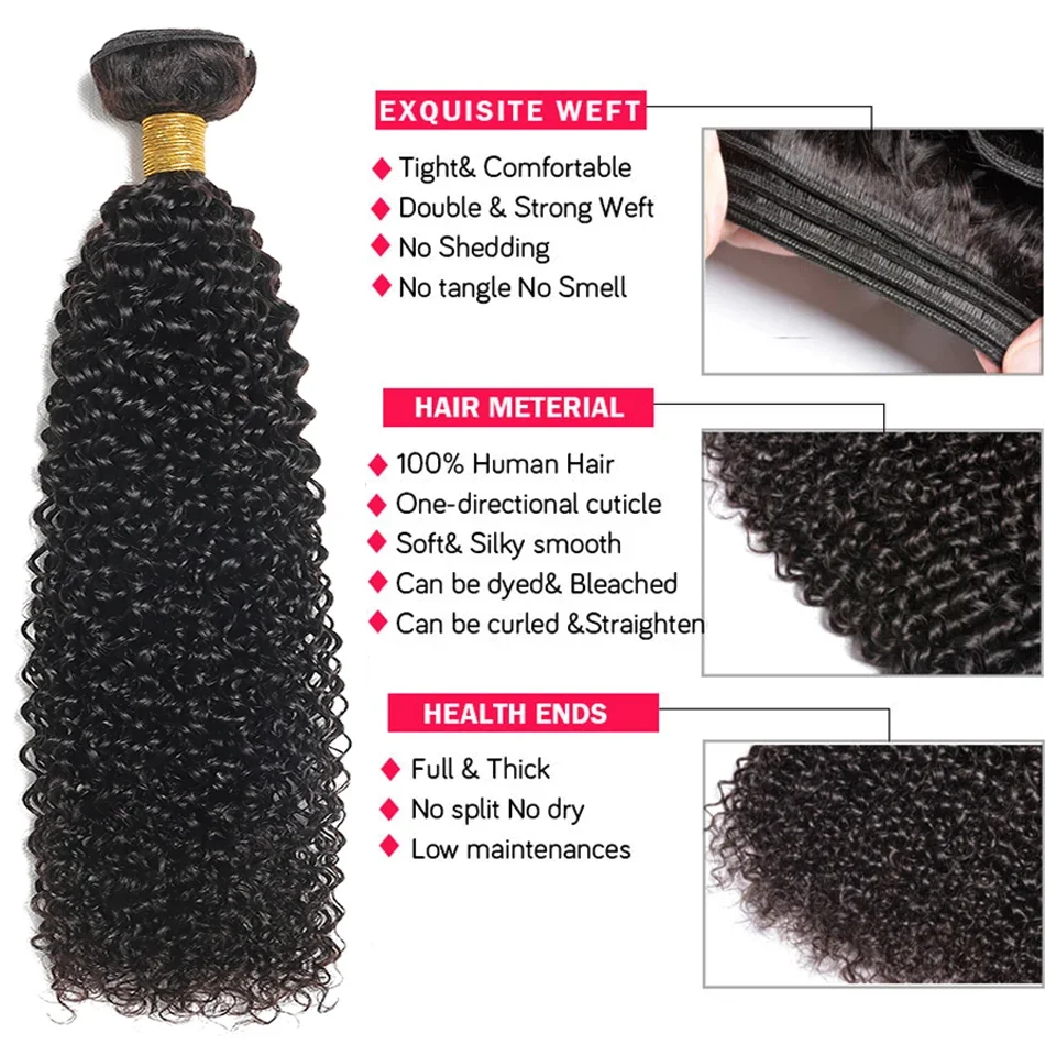 Extensioni di capelli umani ricci e crespi 12A per donna, extension brasiliane per capelli umani, extension di capelli umani ricci a onda profonda. - immagine 3
