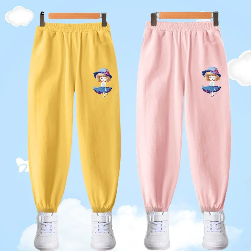

2023 Summer Kids Leggings Girls Thin Anti Mosquito Pants Candy Color Bloom Pants Trousers