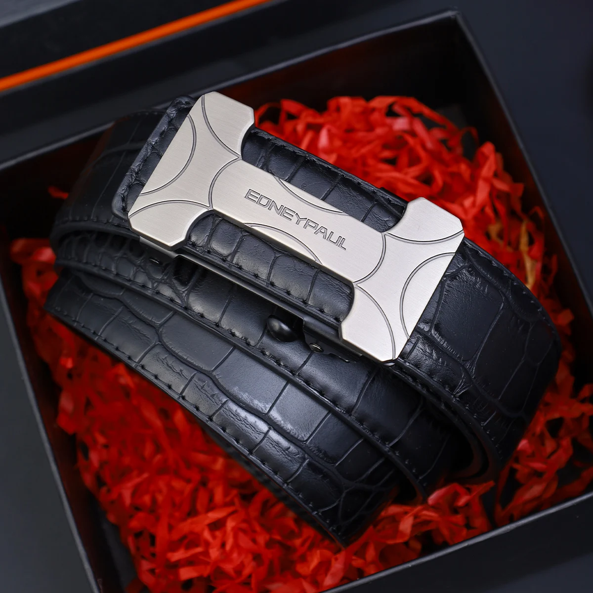 Men's Premium PU Leather Belt with Automatic Sliding Buckle - Business Style