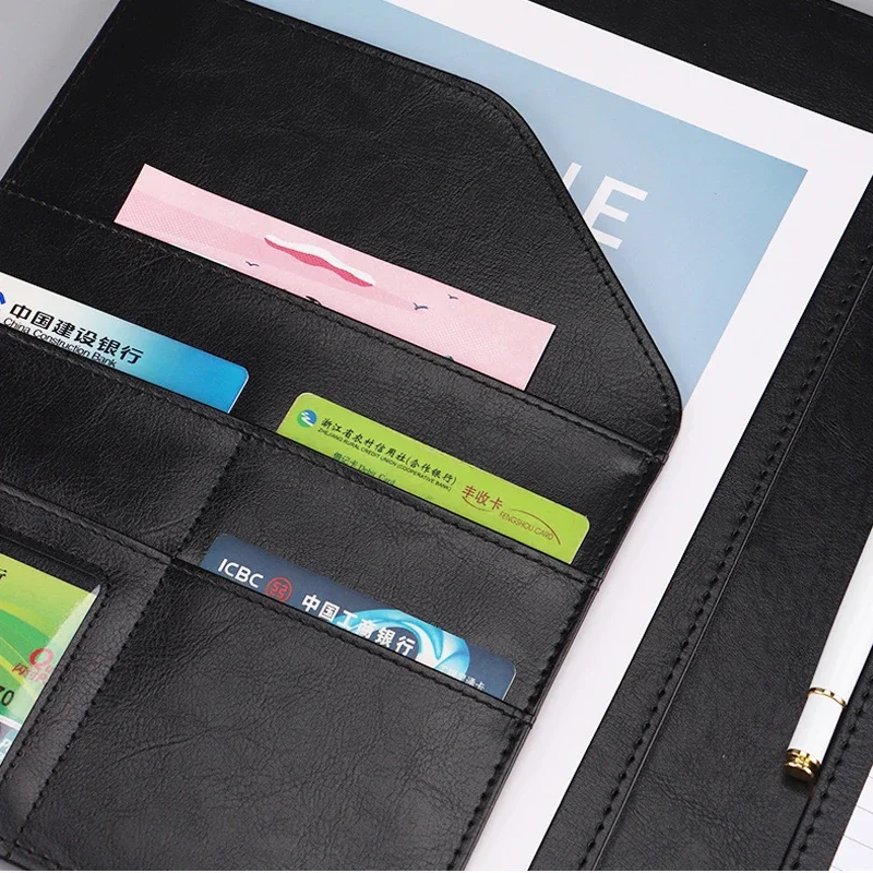 사무실용 비즈니스 정리함 미팅 거치대 가죽 문서 패드, 로즈 골드 폴더, 파일 클립보드