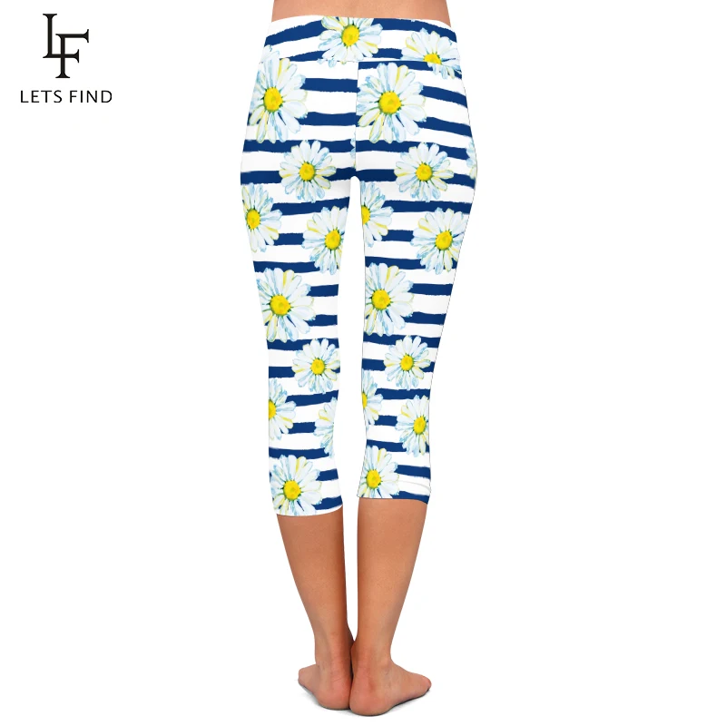 LETSFIND Summer New Daisy Design Women Capri Leggings Fashion Casual Mid 3/4 Fitness Leggins  Hot Sale
