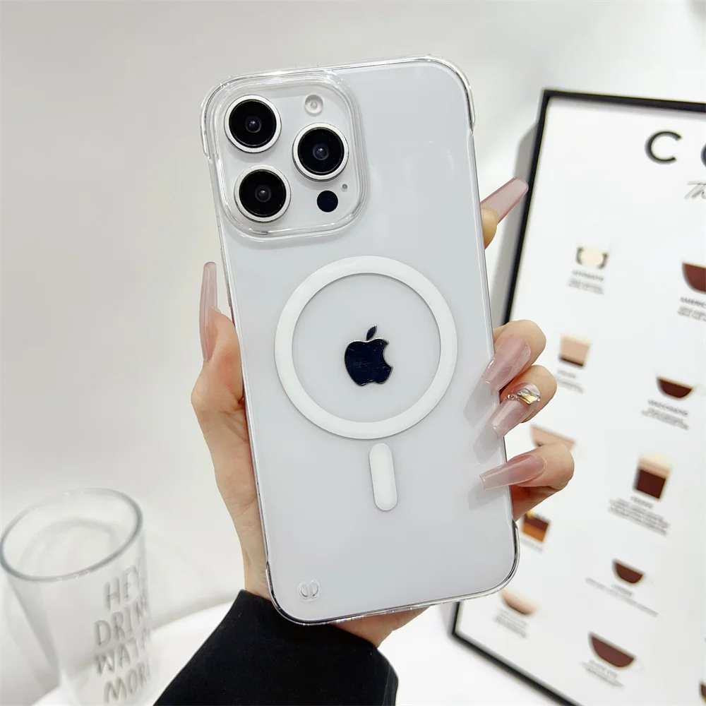 Sleek Clear Frameless Phone Case with MagSafe Compatibility and Wireless Charging Support