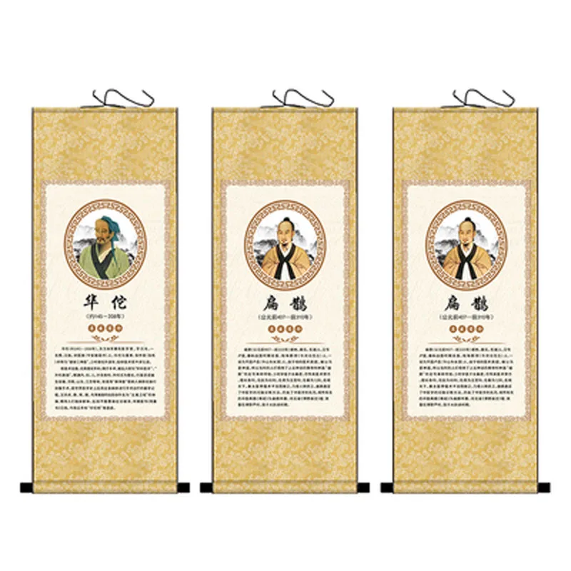 Famous Chinese Medicine Ancient Doctors Drawing Art Wall Scroll, Hanging Painting