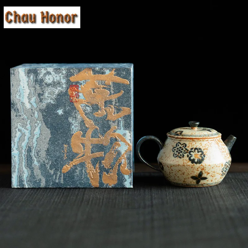 110ml Blue And White Flint Red Teapot Vintage Gold Drawing Embroidered Ball Flower Pot Tea Making Kettle Tea Items Decoration