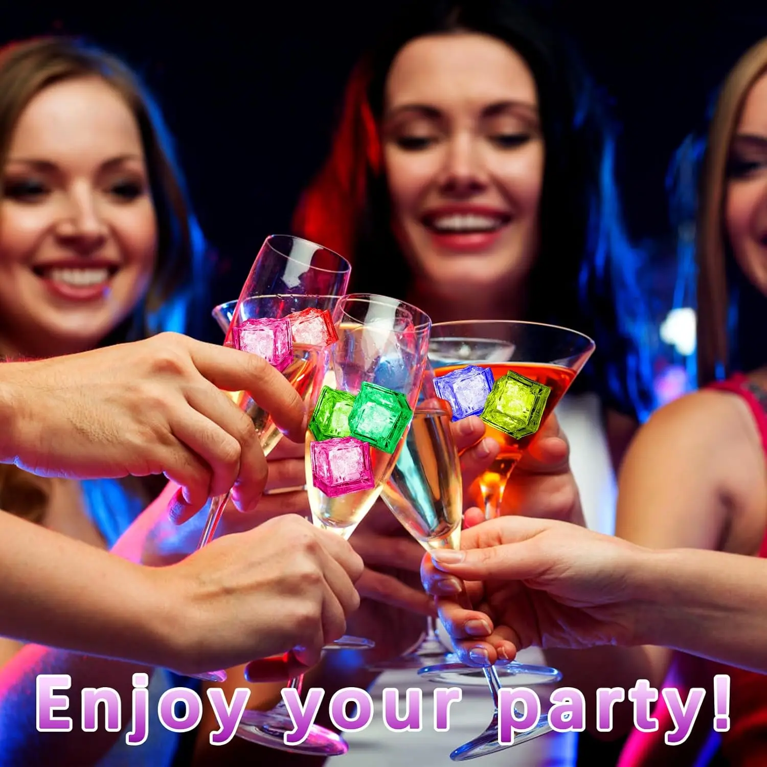 Luminous Ice Cubes Glow Light 12pc Waterproof LED Ice Cubes Light Up Ice Cubes Reusable Flashing Glow Liquid Sensor Glowing Drinks Bar