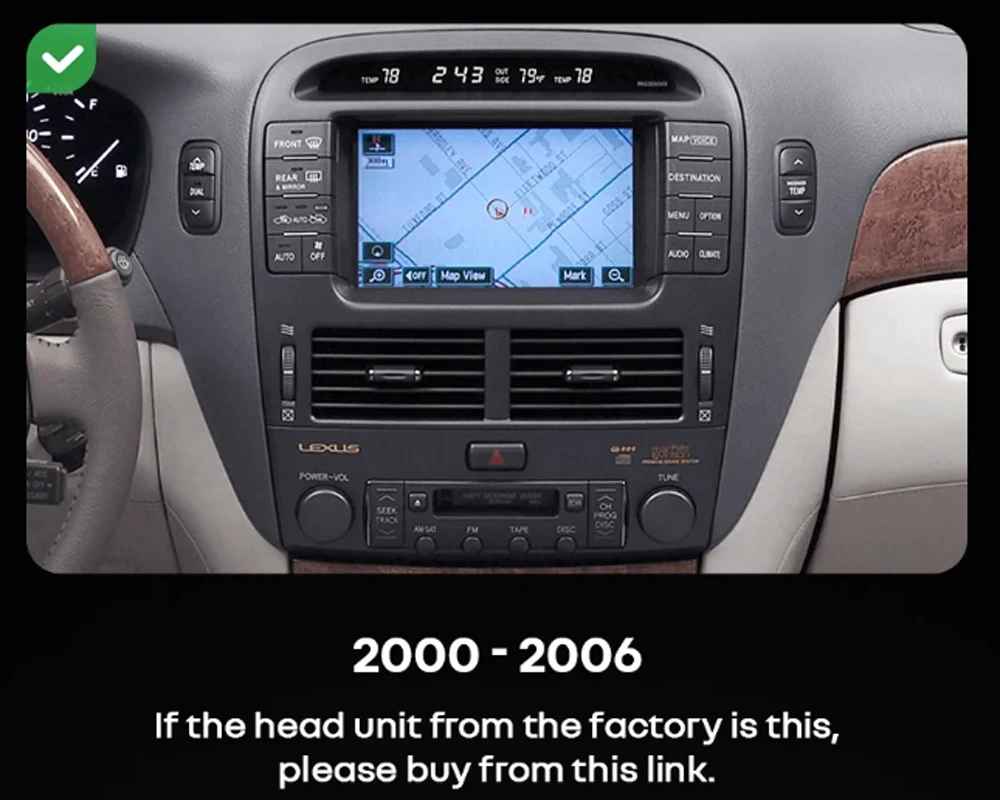 Radio de coche Android 16 con Carplay y Auto, reproductor multimedia estéreo con navegación GPS QLED para Lexus LS430 XF30 LS 430 2000 - 2006 para Toyota 3