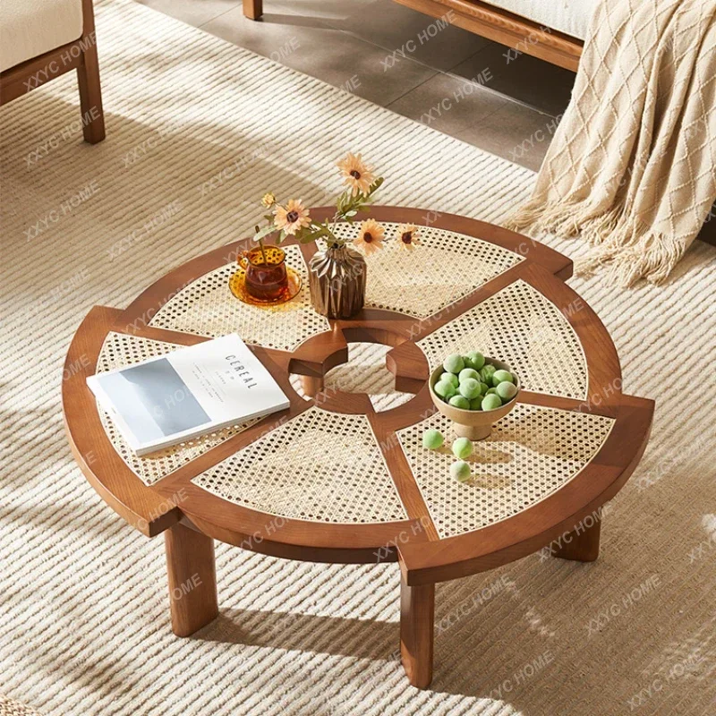 

Нордический современный минималистичный фотостол, японский круглый домашний креативный круглый чайный столик из массива дерева, بيبيبيبي