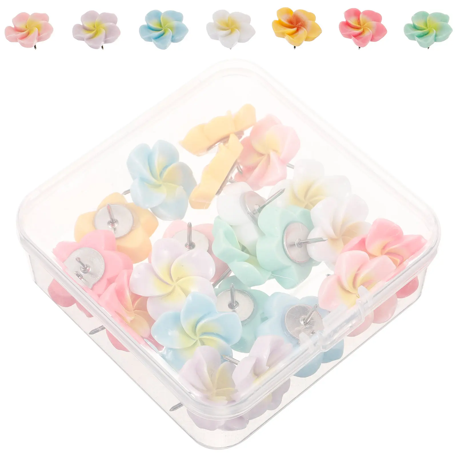 코르크 보드 사진 벽 장 꽃 모양 푸시핀 21개, 귀여운 압정, 사무실 학교 게시판 지도 위치 표시용