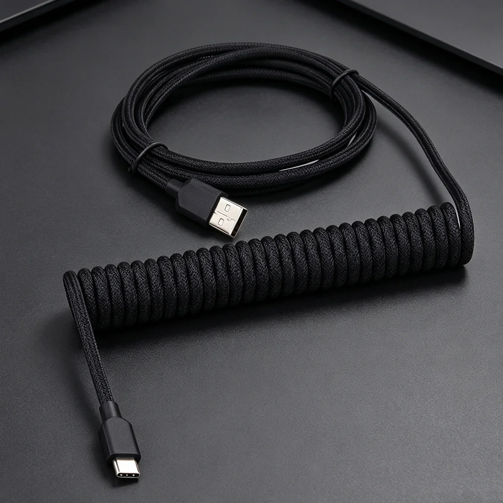 【LANO】화이트 블랙 레드-블랙 코일형 키보드 케이블 Type-C to USB 이중 슬리브 기계식 키보드 케이블 (기계식 키보드용)
