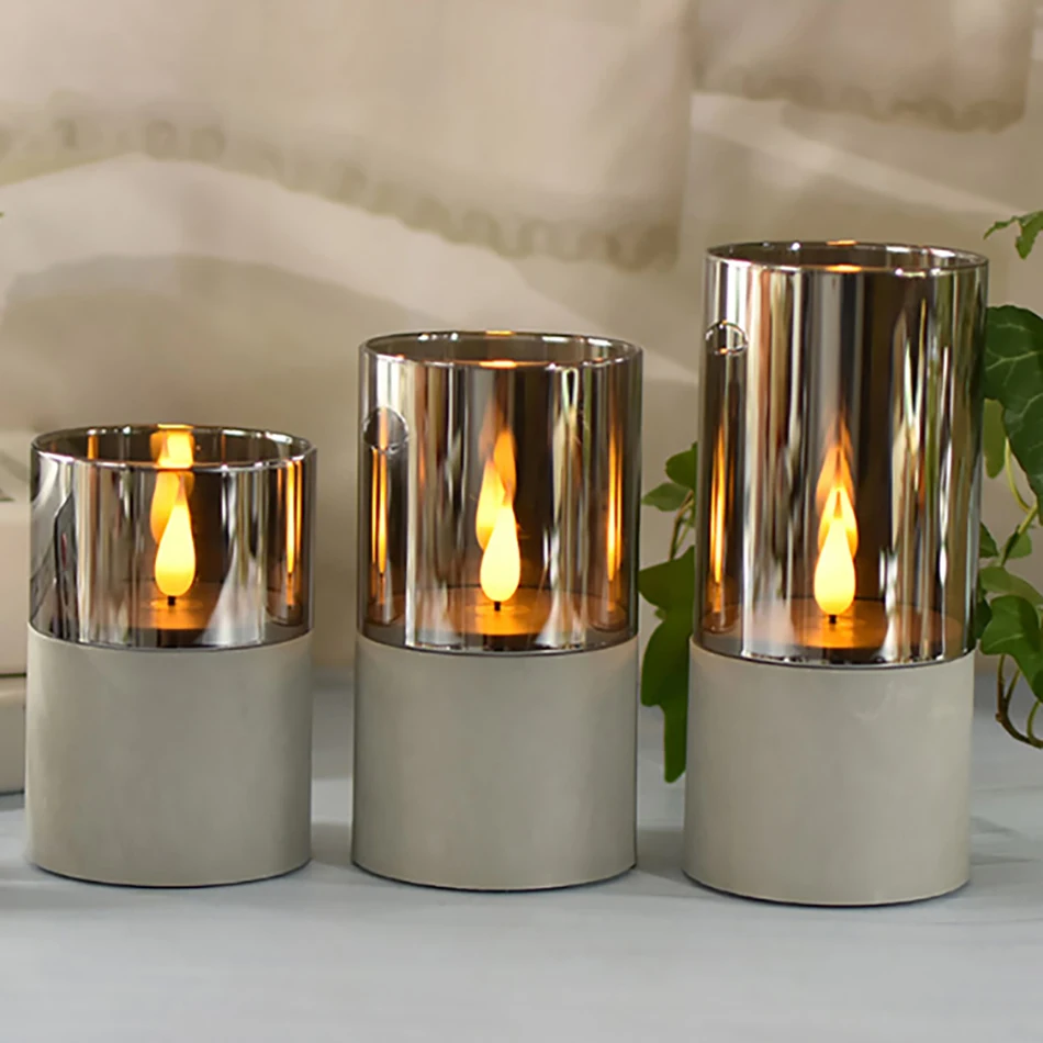 

Creative 3D Flicker Flame Led Candle With Glass Shell,3pcs Pillar Candles For Home,Christmas,New Year Decoration,Led Night Light