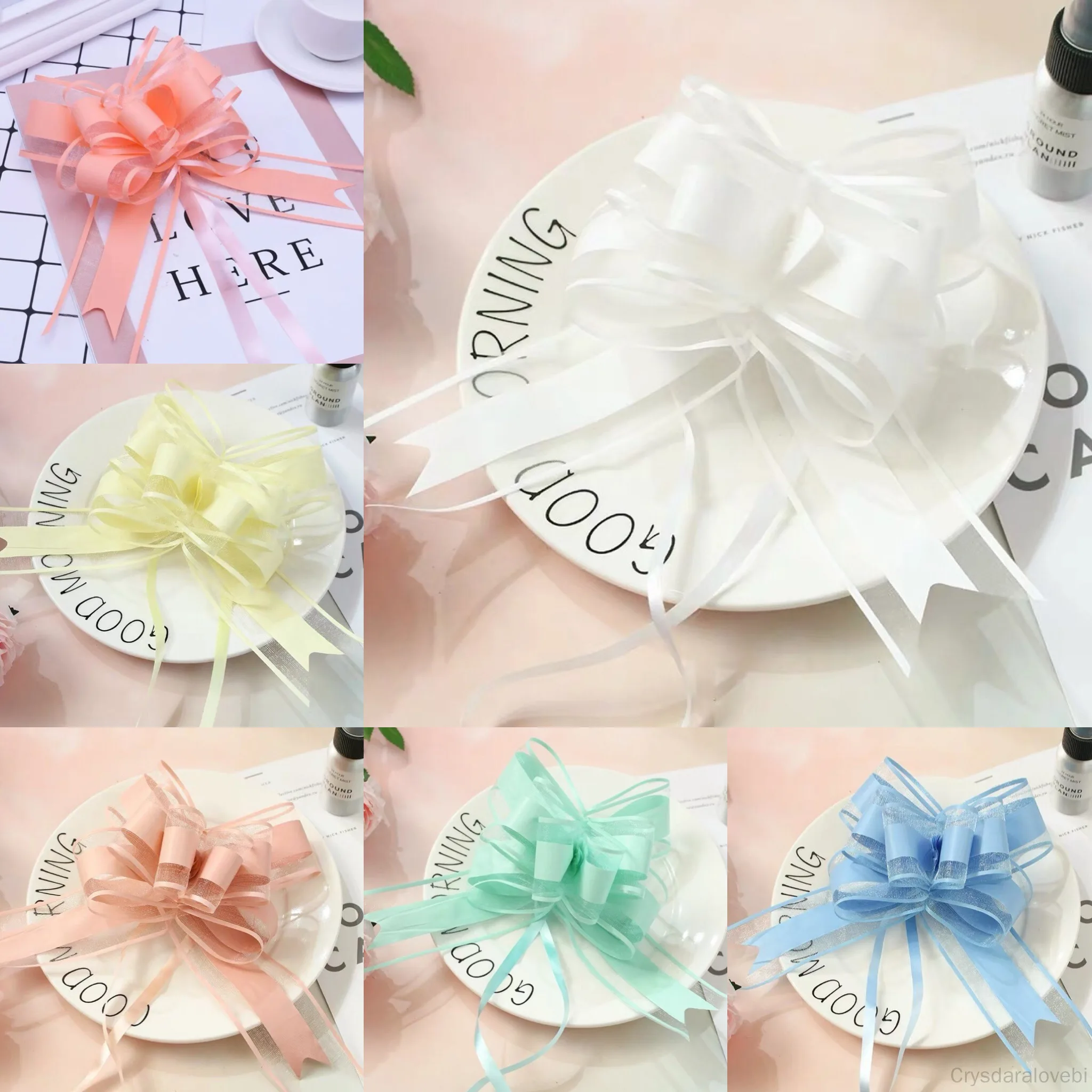 

100pcs Large Size 50mm white solid color Pull Bow Gift Packing flower bow Bowknot Opening ceremony Party wedding car decoration