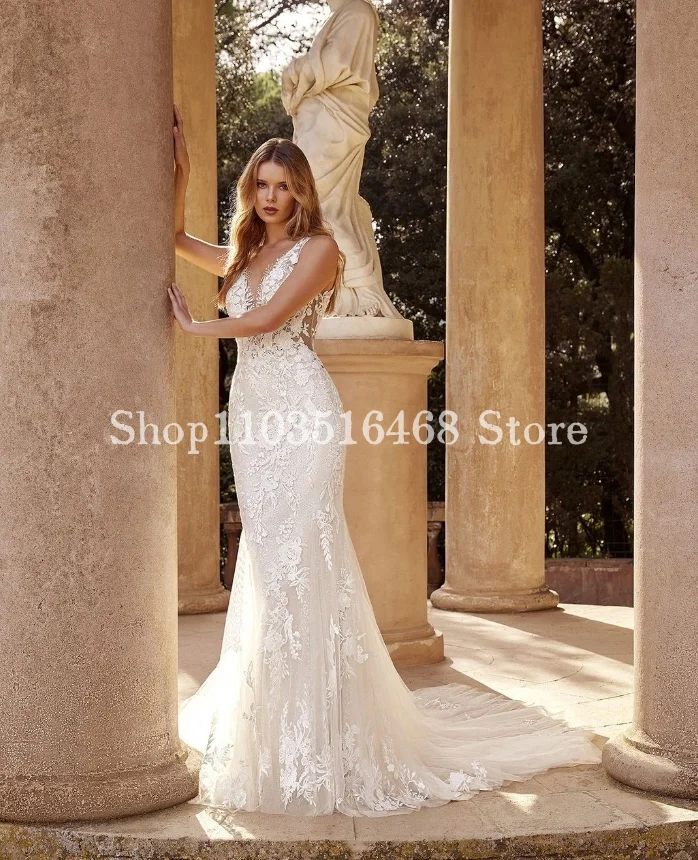 

Sexy See Through Mermaid Wedding 2024 For Women Luxury White Applique Bridal Dress Formal Wedding Couture Long Robes De Soirée