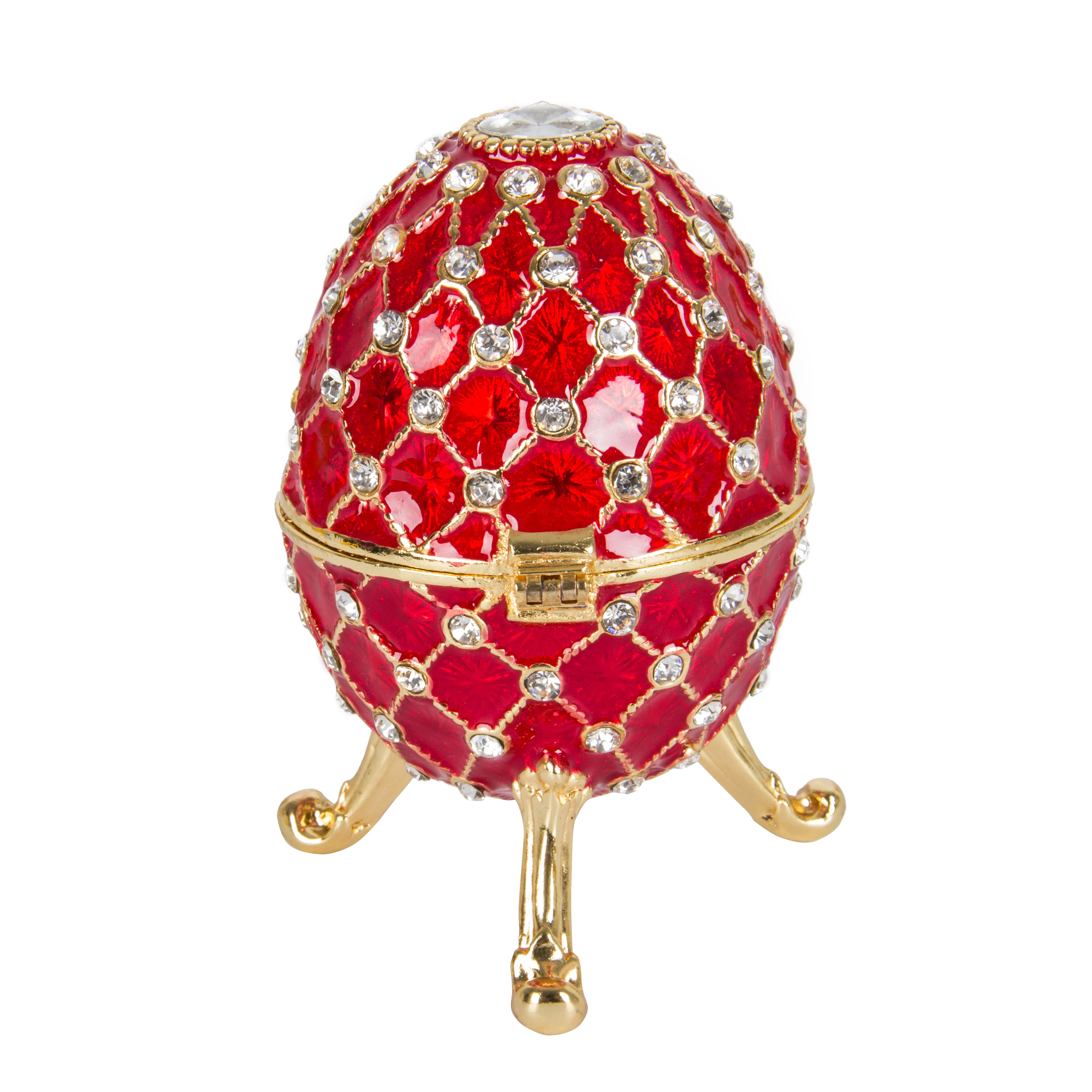 QIFU New Arrive Red Faberge Egg Jewelry Trinket Box Metal Crafts for Home Decor