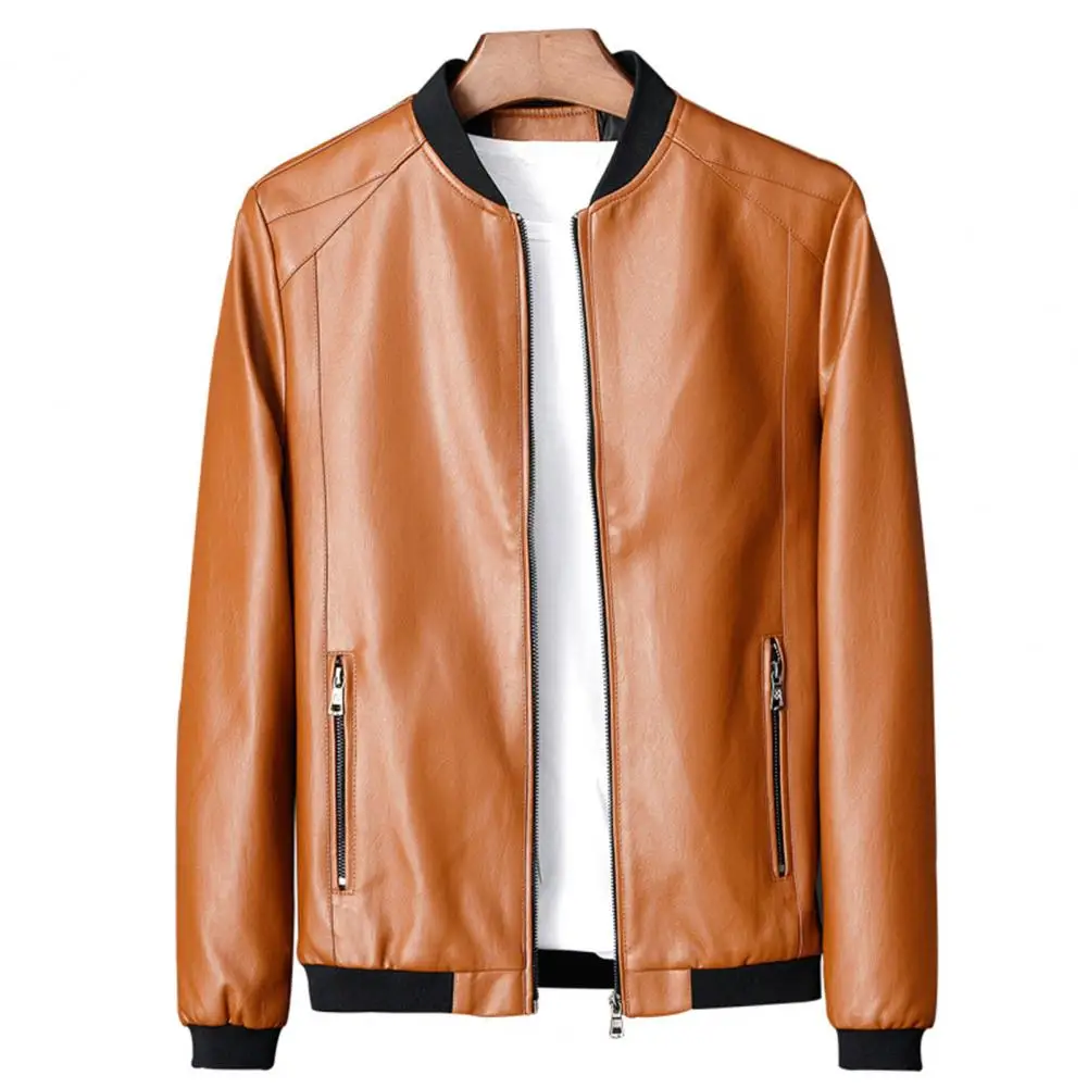Men Coat Men's Windproof Faux Leather Motorcycle Jacket with Stand Collar Zipper Closure Stylish Fall Winter Coat for Men Men