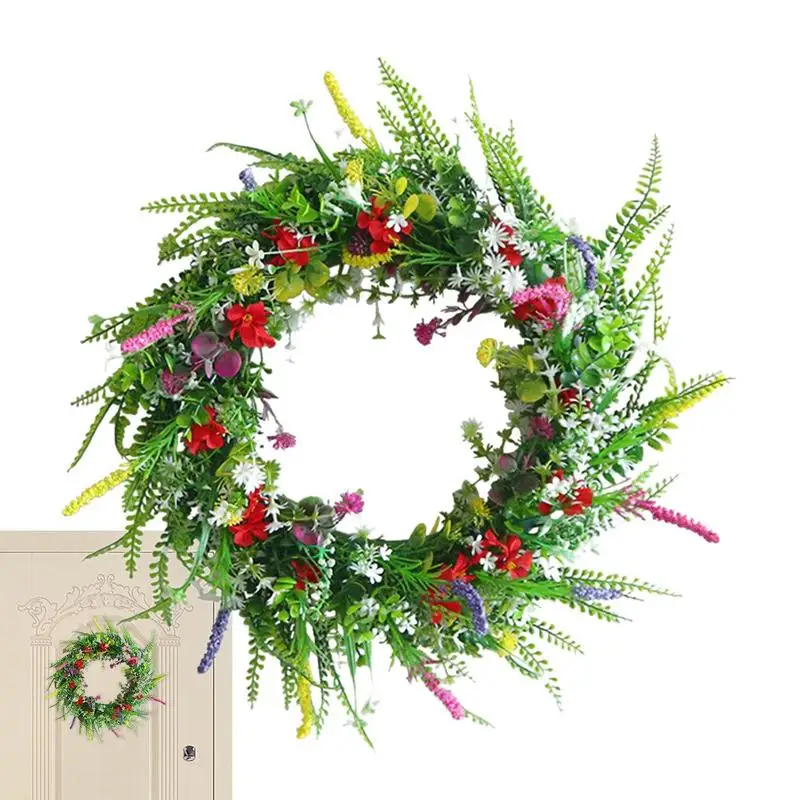 

Artificial Wildflower Spring Wreath For Front Door Wildflower Faux Daisy Spring Summer Lavender Garland Decorative Garland