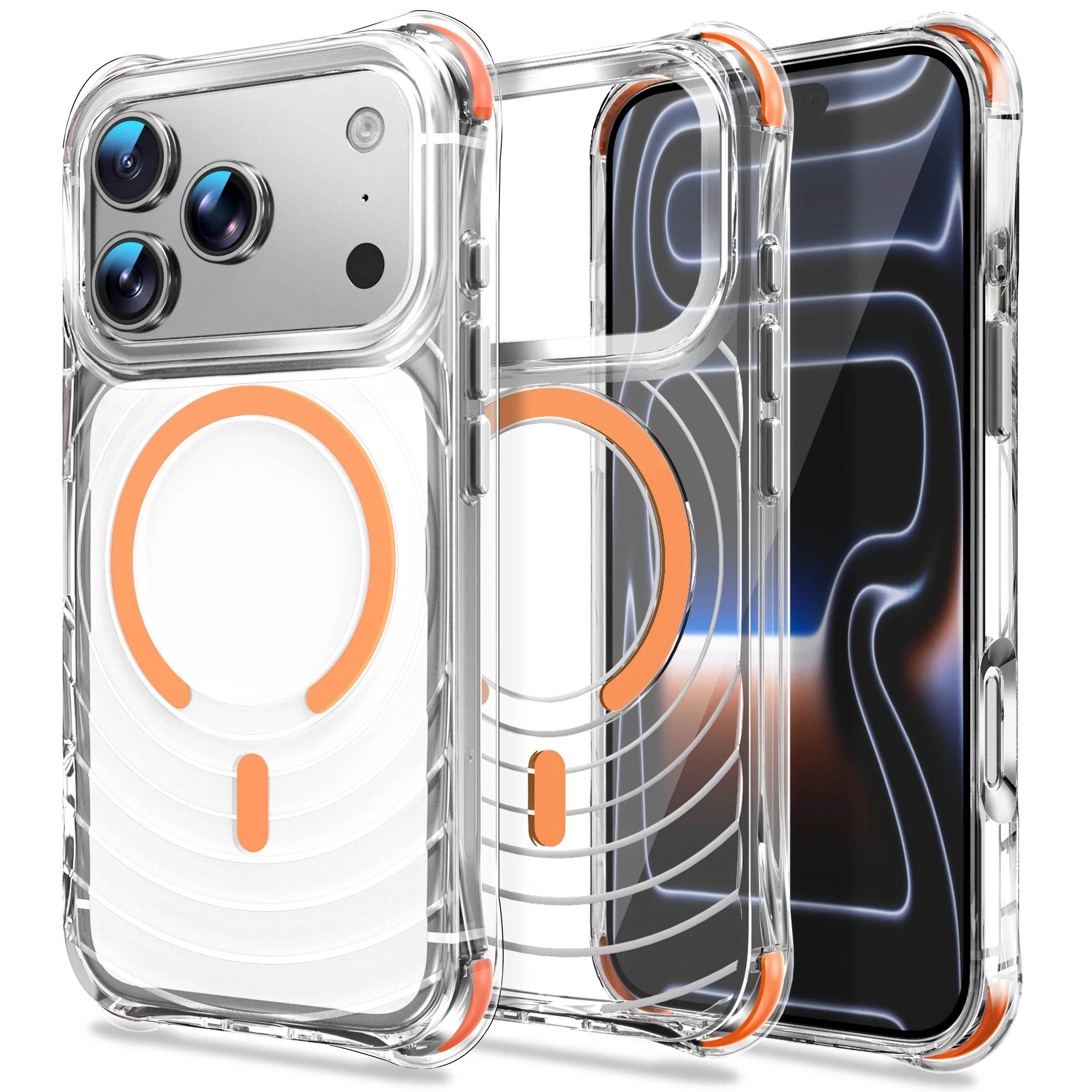 Water Ripple Shockproof Clear Magnetic Case with Magsafe-Compatible Wireless Charging - Transparent Hard Back Cover