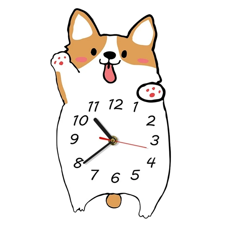 Beau-Baby Kid Bedroom Decor Corgi Dog Wall Clock Welsh Corgi Portrait Watch Pet Quartz Quiet Modern Design Wall Art Decor
