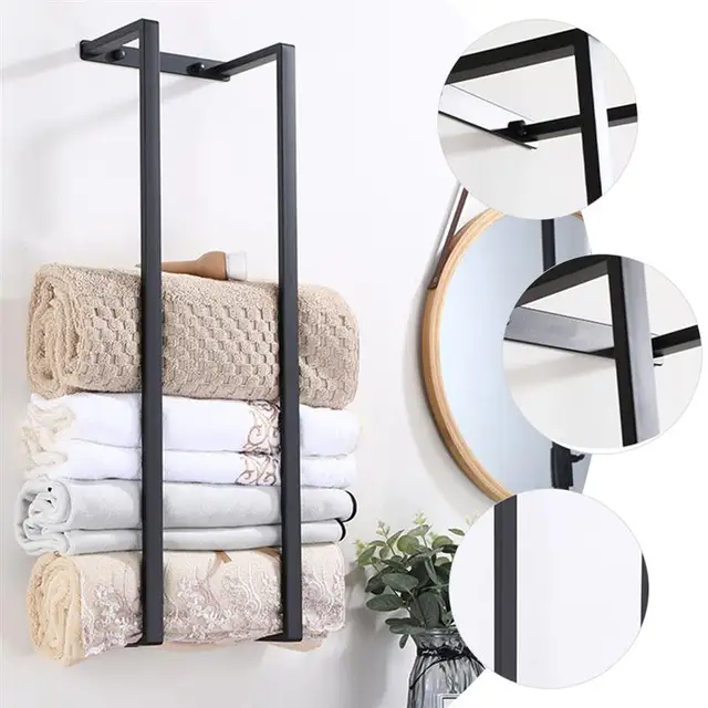 Törölköző Fürdőszoba Állvány Fali Szervizelő Tároló Polcok Fürdőszerelt Kézi Mosószer Törölközők Fogas Tartó Acél Bár Rozsdamentes - Image 6