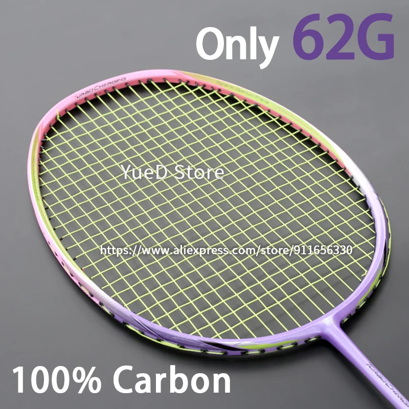 Professional Super Light 8U 62-65G Carbon Fiber Offensive Type Badminton Rackets Strung With Bags 22-35LBS Racquet Sports Adult