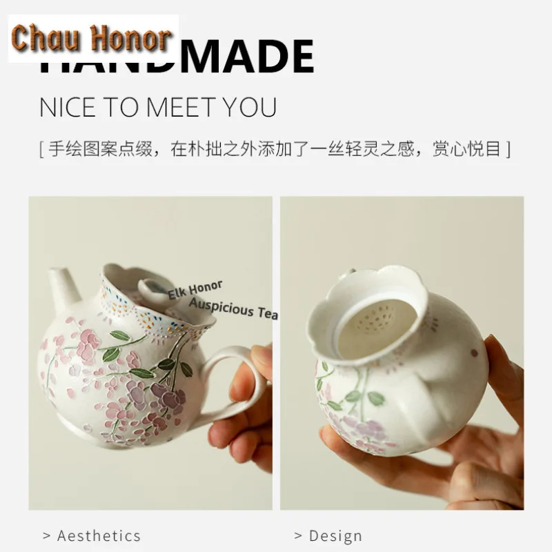 160ml Hand-painted Wisteria Flower Teapot Retro Tea Infuser Pot Tea Maker Kettle With Ball Hole Tableware Accessories Collection
