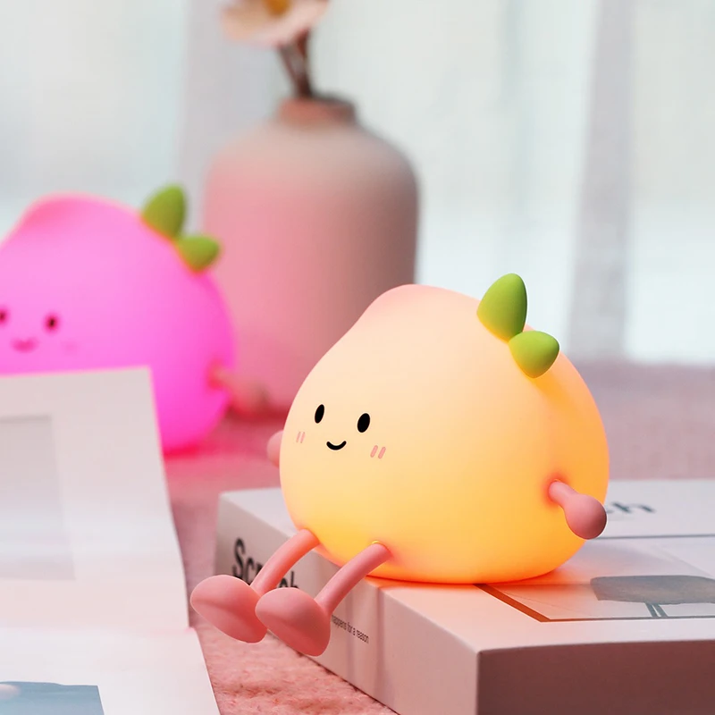 USB Rechargeable Night Light Peach Silicone Night Lights Touch Sensor Bedroom Bedside Cat Lamp With Remote For Kids Baby Gift