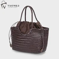 Sacs à main femmes en cuir véritable sac à bandoulière tissage sac à provisions décontracté Vintage grand fourre-tout sac à main peau de vache croix sacs à main dame 1