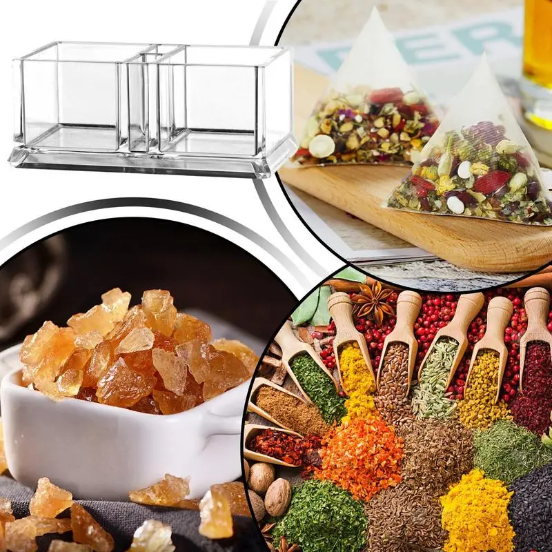 Tea Bag Storage Box Clear Acrylic Storage Divider Box Tea Bags Container Tabletop Coffee Capsule Sugar Packet Organizer Holder