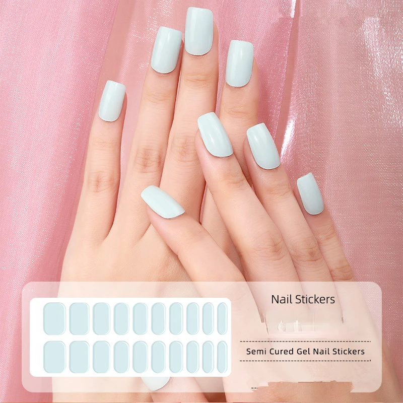 

1 Sheet French White Transparent Semi Curing Gel Nail Strip Full Cover Semi Cured Gel Nail Patch Stickers for UV Lamp Cured