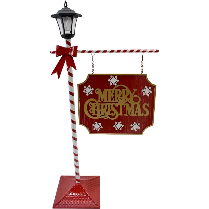 

Lamp Post with Merry Christmas Sign and Solar Lantern |Prelit Festive Holiday Decor |Outdoor Christmas Decoration |Solar Powered