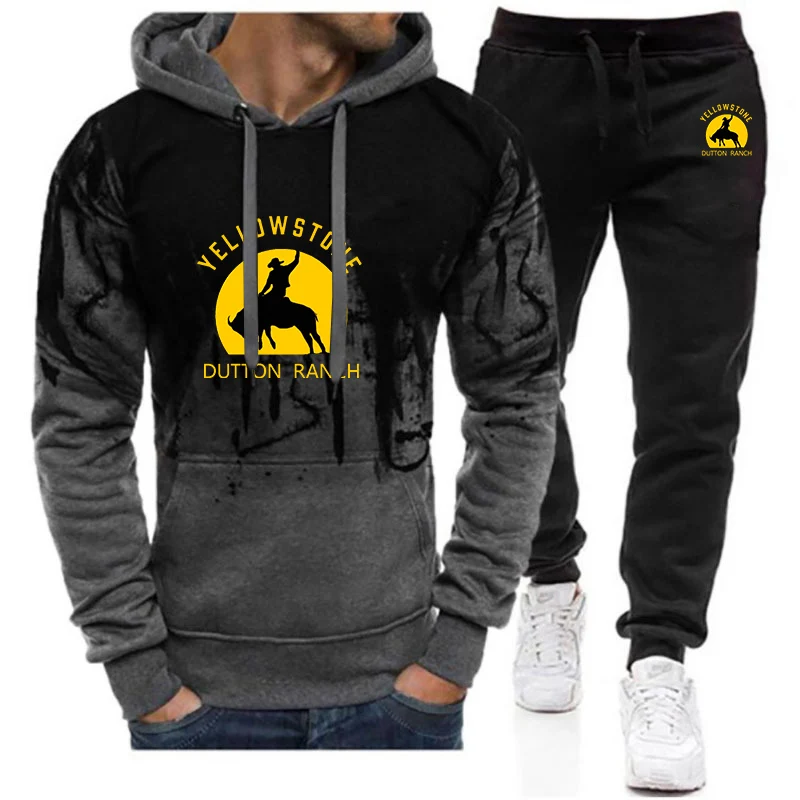 

Movie Yellowstone Dutton Ranch Men's Long Sleeves Gradient Hoodies Casual Jacket Sport Coats+Pants Comfortable Two Pieces Suits