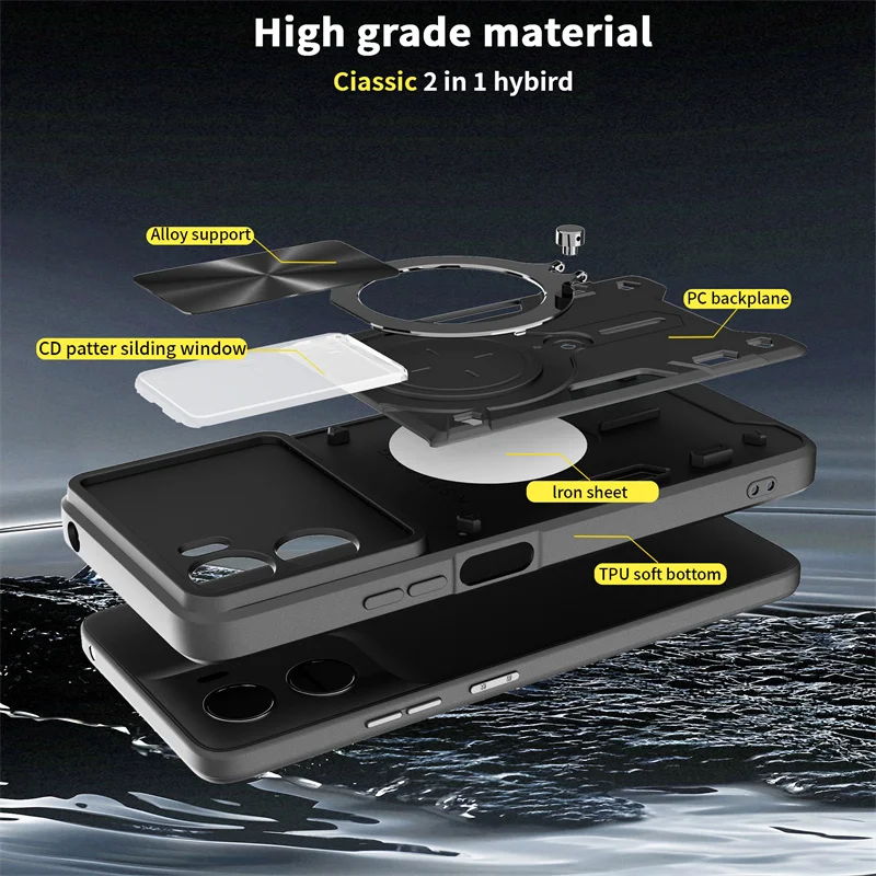 Shockproof Armor Slide Camera Protector with Magnetic Ring Holder