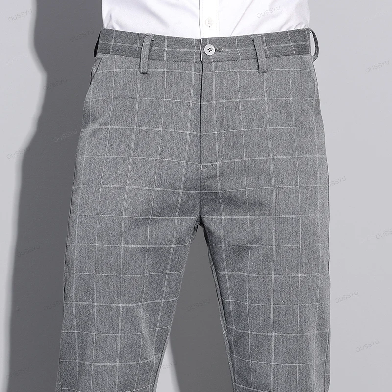 High Quality Autumn Plaid Suit Pants Men Fashion Business Solid Color Office Slim Long Casual Trousers Male Brand Clothing 28-38 5
