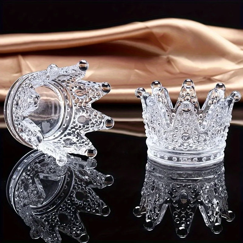 1pc Elegant Crown-Shaped Glass Storage Box Classic Multipurpose Vanity And Countertop Decor Holder Beauty Egg and Ring Storage 2